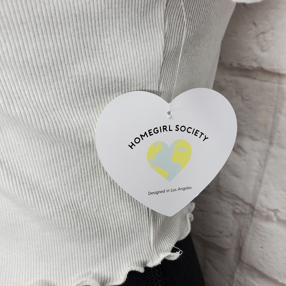 HOMEGIRL Society Baby Tee Rhinestone Lips White Cropped Top - Picture 3 of 7